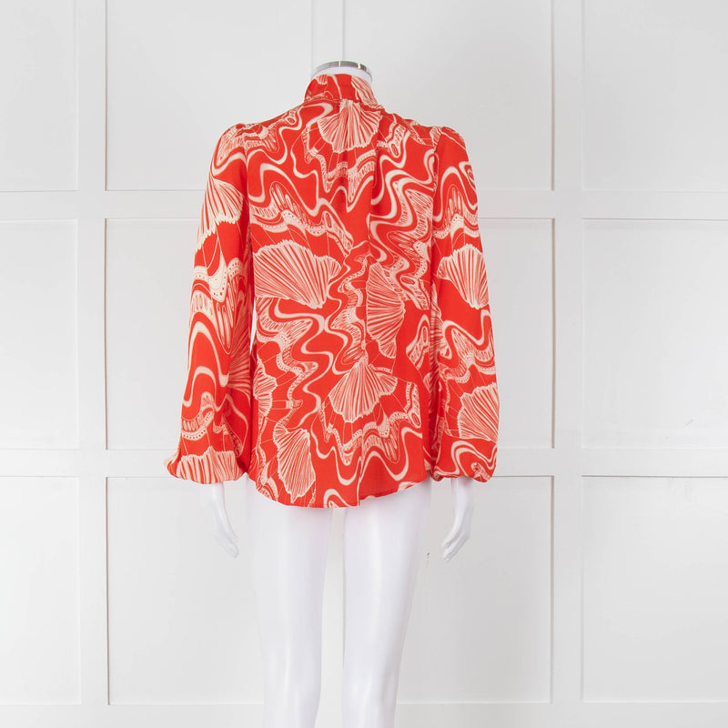 Rixo Orange Cream Silk Tie Up Neck Jacket