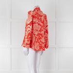Rixo Orange Cream Silk Tie Up Neck Jacket