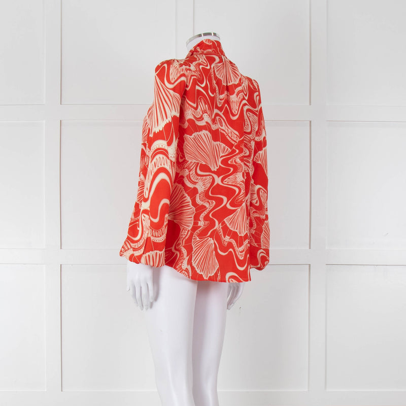 Rixo Orange Cream Silk Tie Up Neck Jacket