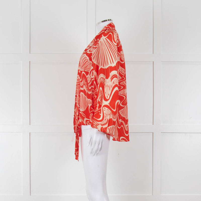 Rixo Orange Cream Silk Tie Up Neck Jacket