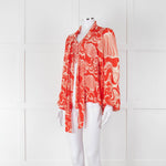 Rixo Orange Cream Silk Tie Up Neck Jacket