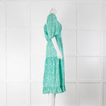 Cefinn Turquoise Floral Puff Sleeve Midi Dress