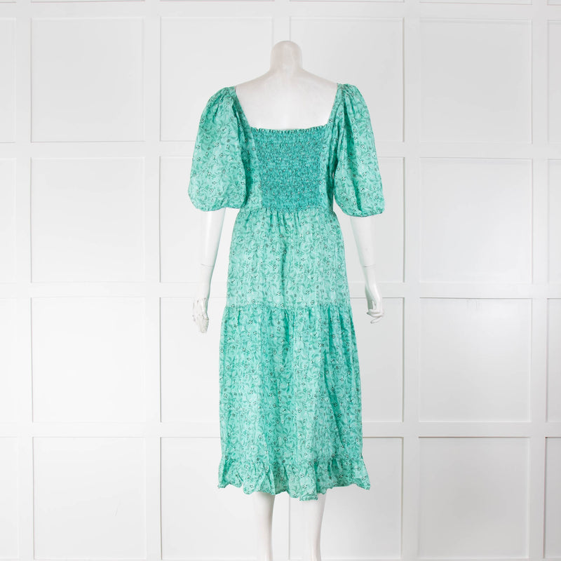 Cefinn Turquoise Floral Puff Sleeve Midi Dress