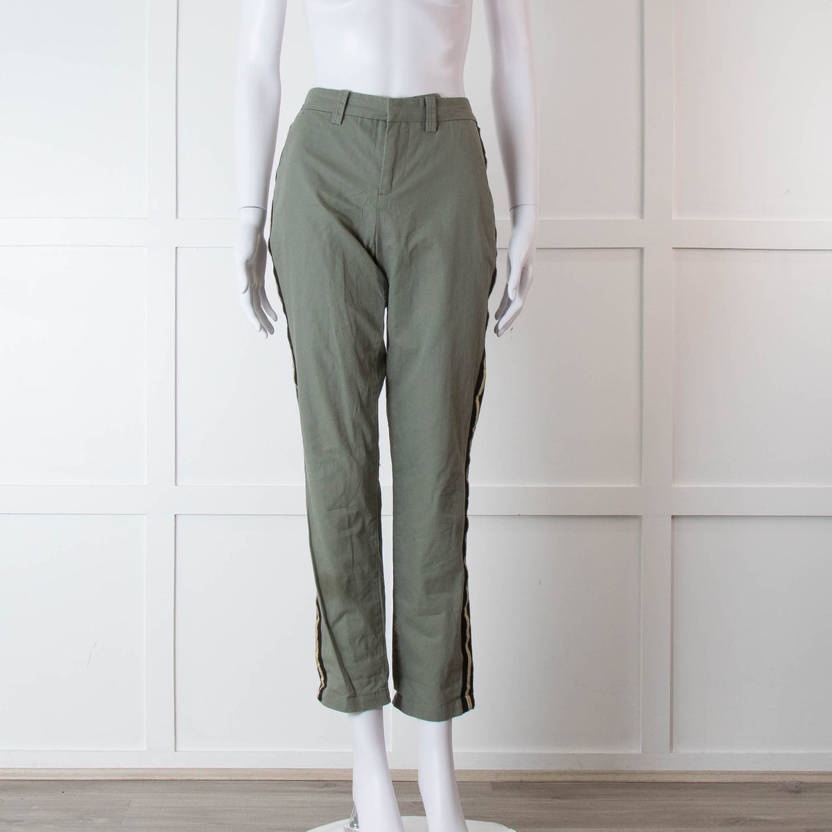 Zadig & Voltaire Khaki Side Gold Strap Cotton Trousers