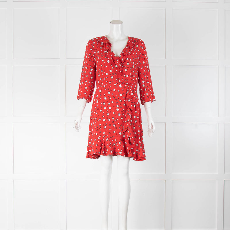 Claudie Pierlot Red White Star V Neck Mini Dress