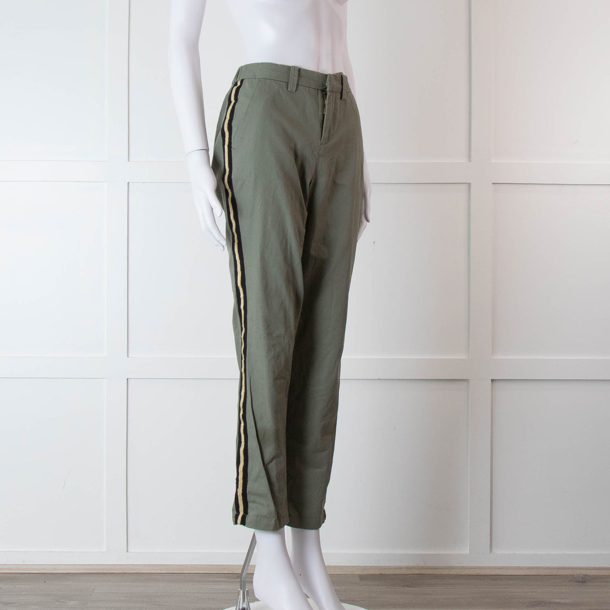 Zadig & Voltaire Khaki Side Gold Strap Cotton Trousers