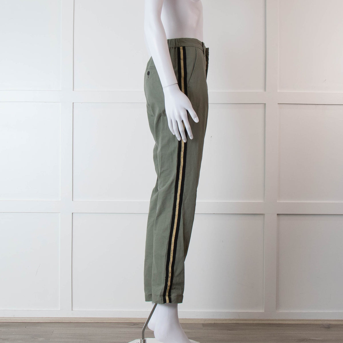 Zadig & Voltaire Khaki Side Gold Strap Cotton Trousers