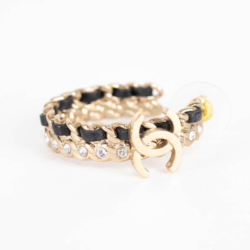 Chanel Gold Woven Diamante Embellished CC Hoop Earrings