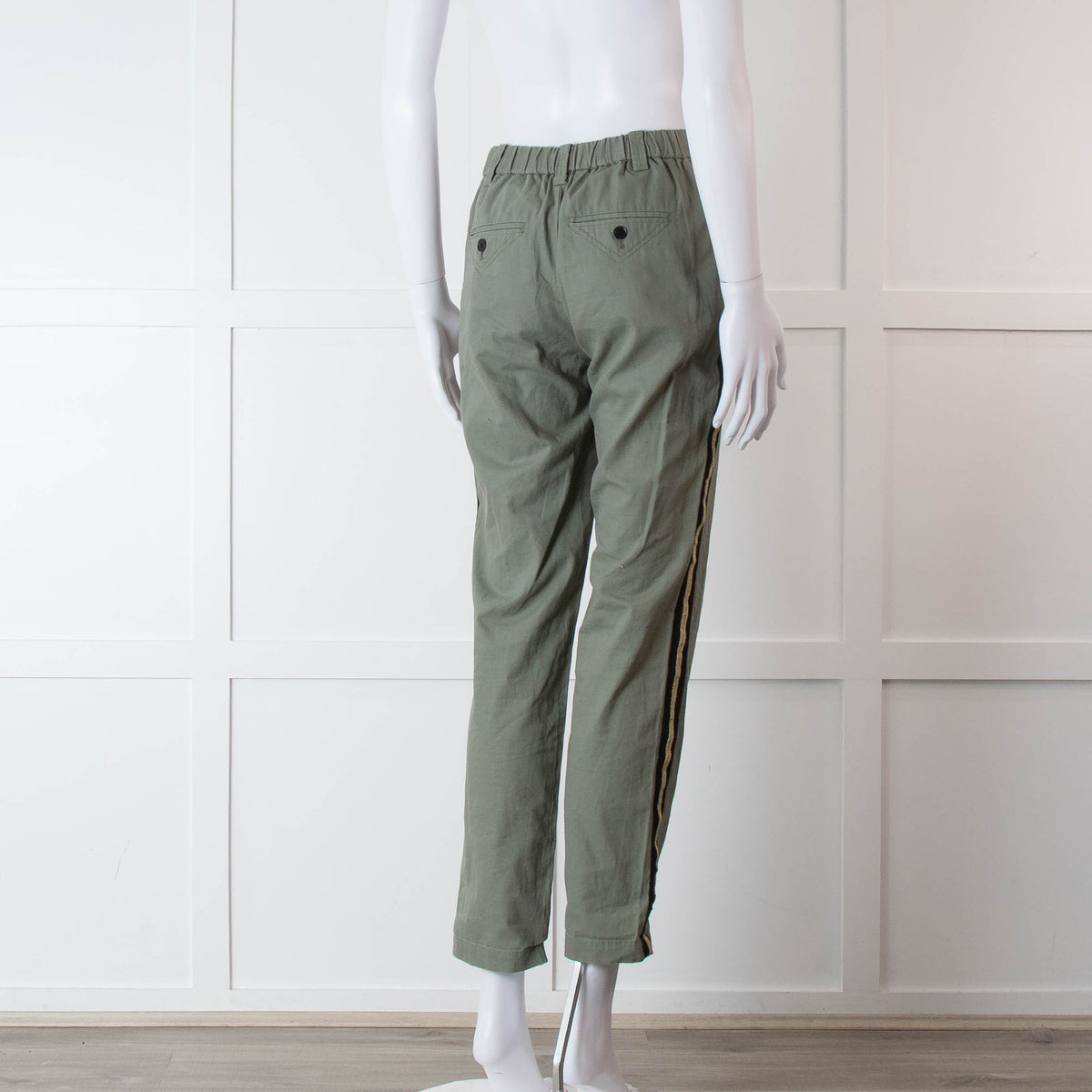 Zadig & Voltaire Khaki Side Gold Strap Cotton Trousers