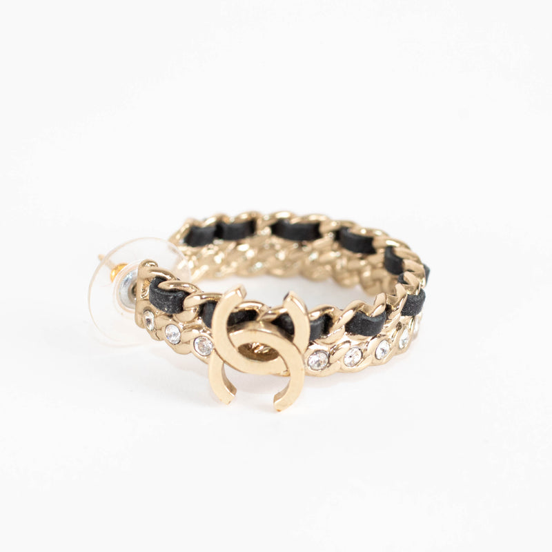 Chanel Gold Woven Diamante Embellished CC Hoop Earrings