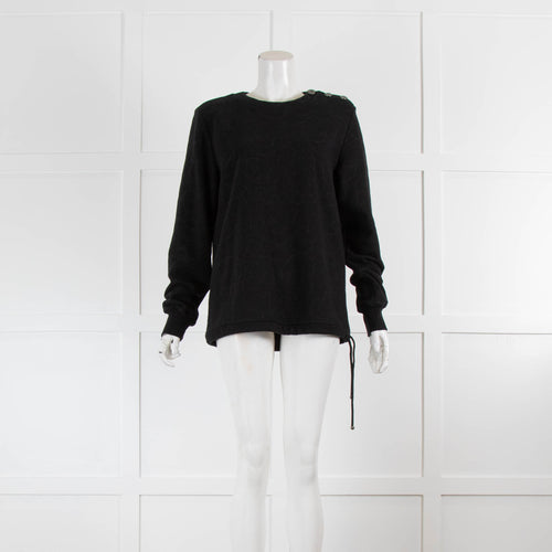 Chanel Black Camelia Cotton Drawstring Sweatshirt