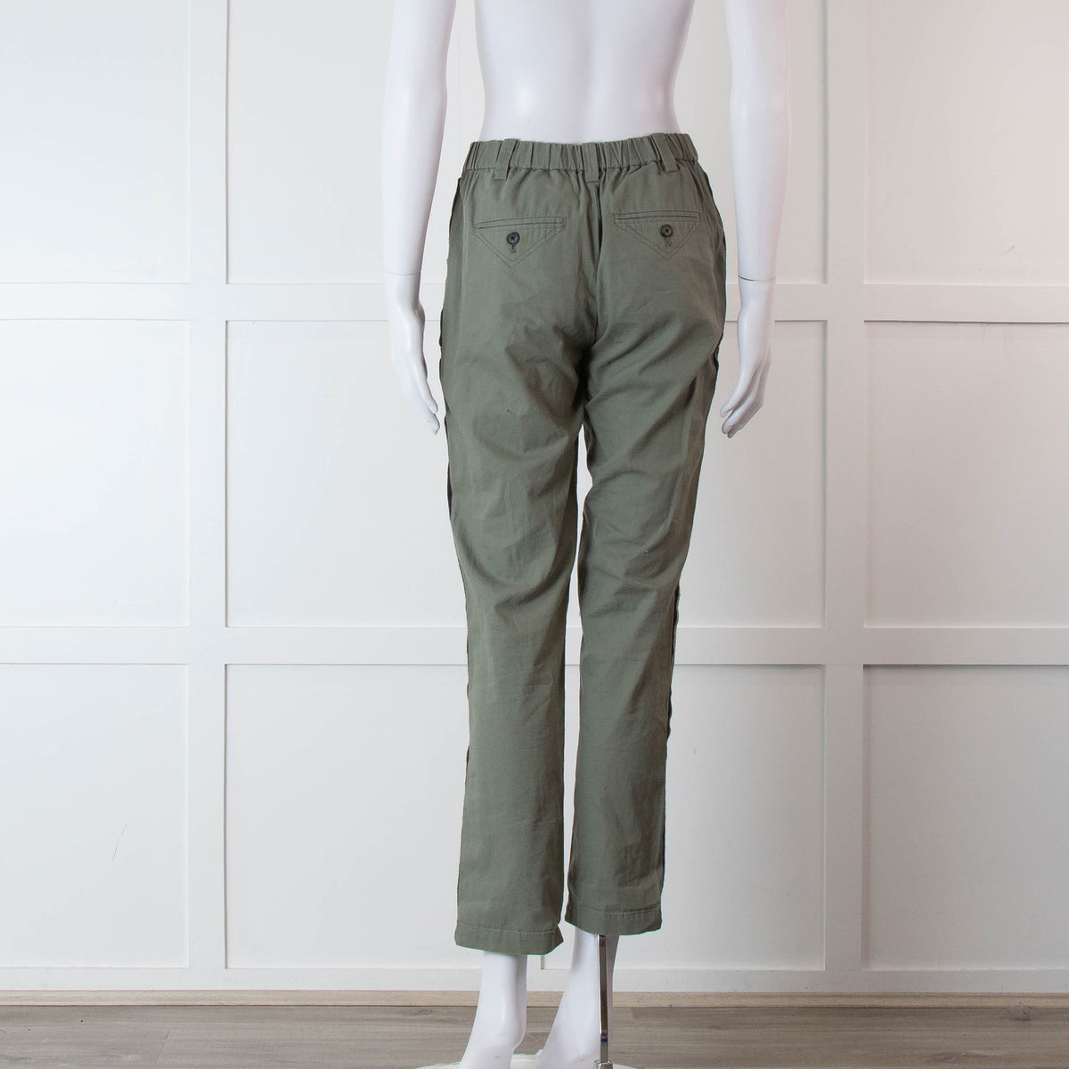 Zadig & Voltaire Khaki Side Gold Strap Cotton Trousers