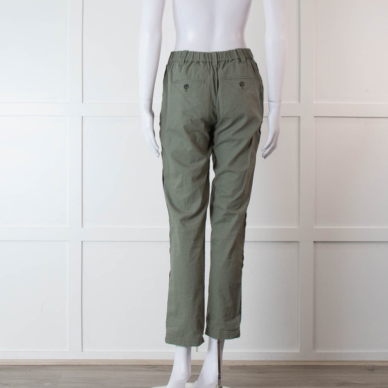 Zadig & Voltaire Khaki Side Gold Strap Cotton Trousers