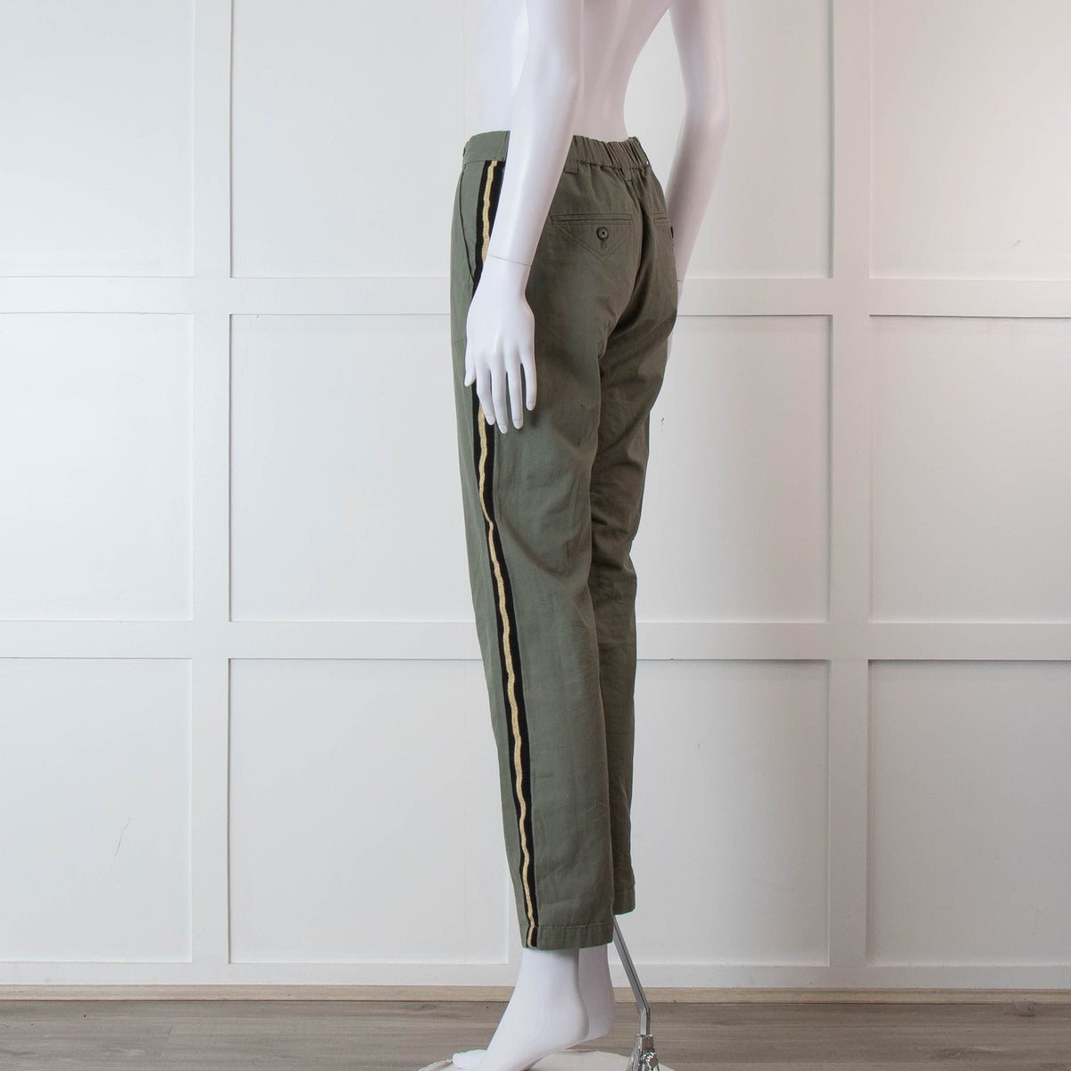 Zadig & Voltaire Khaki Side Gold Strap Cotton Trousers