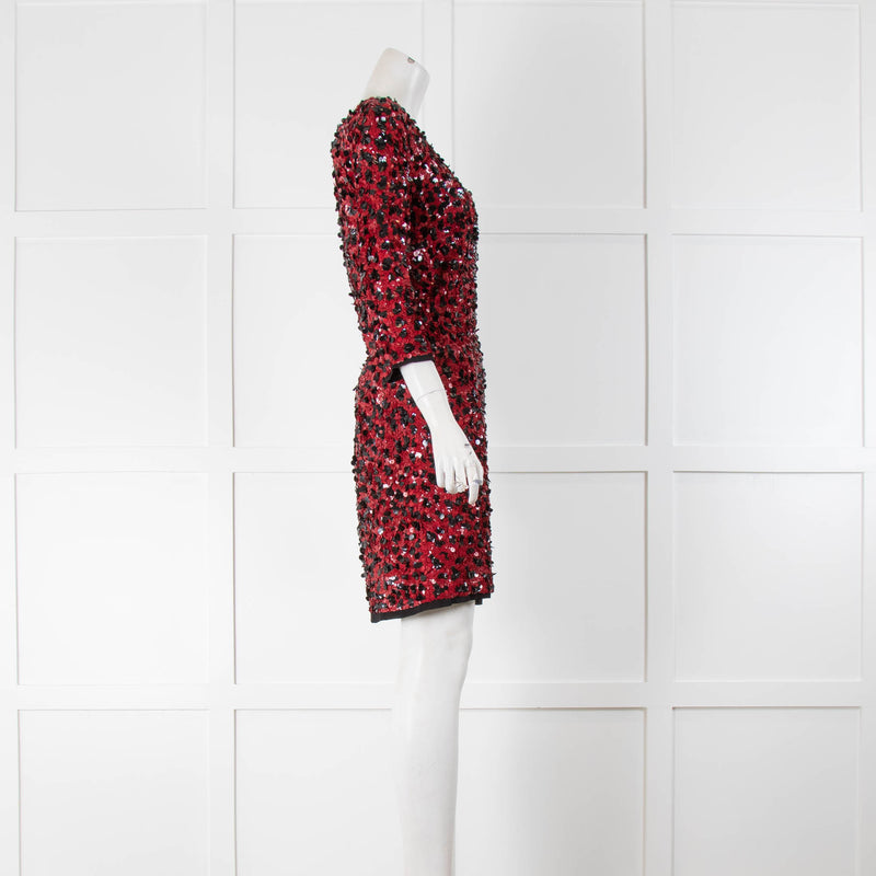 Dolce & Gabbana Red and Black Sequin Animal Print Dress