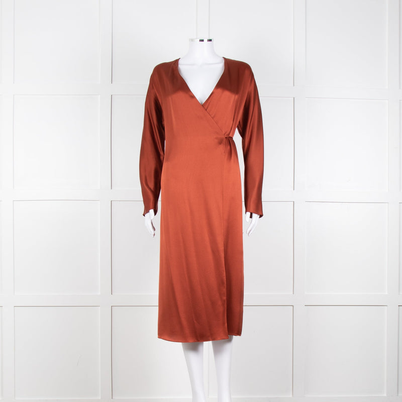 Vince Rust Coloured Silk Wrap Dress