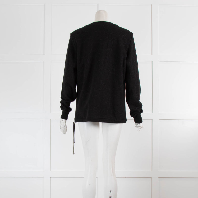 Chanel Black Camelia Cotton Drawstring Sweatshirt