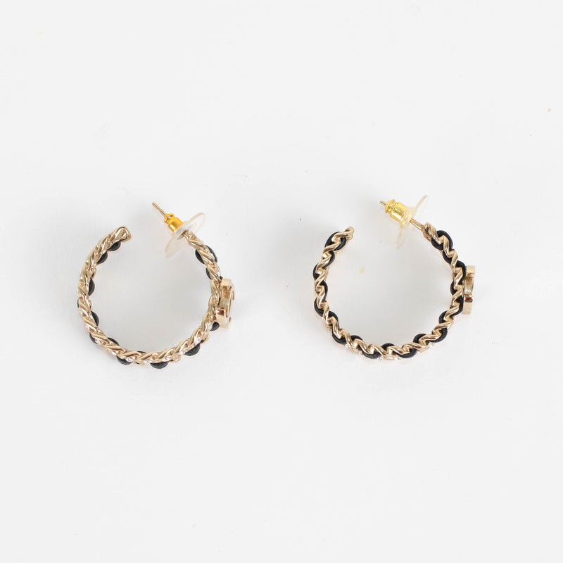 Chanel Gold Woven Diamante Embellished CC Hoop Earrings