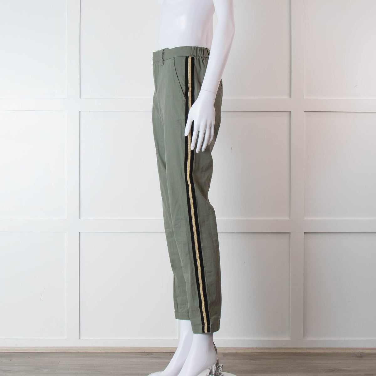 Zadig & Voltaire Khaki Side Gold Strap Cotton Trousers