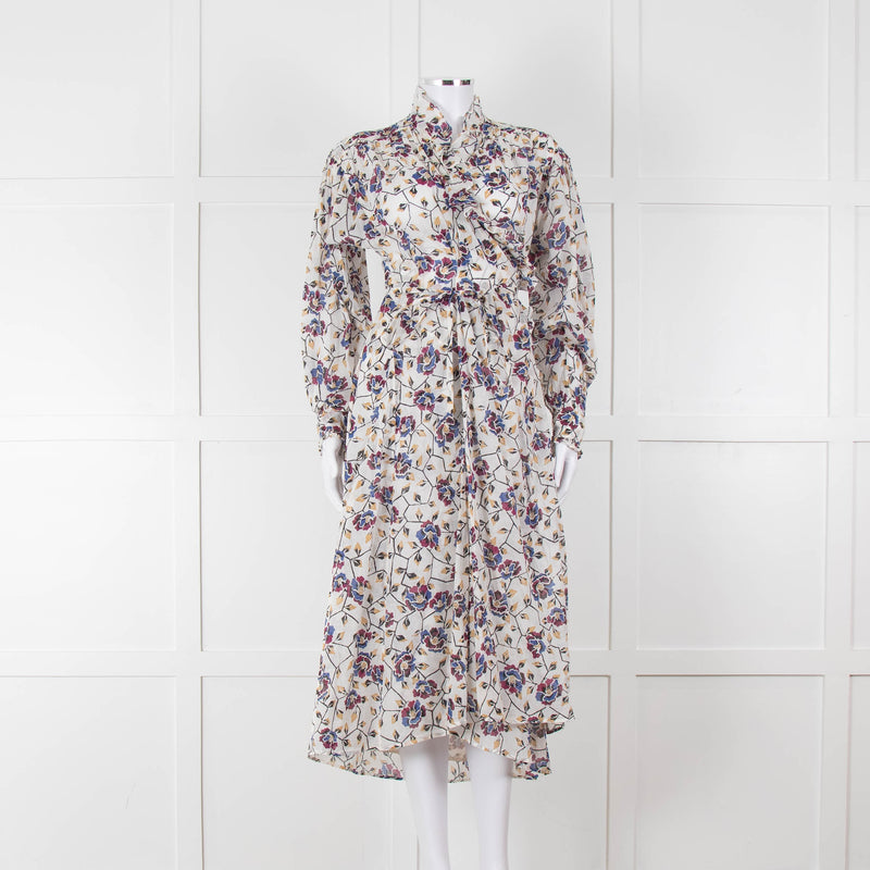 Isabel Marant Etoile White Blue Red Floral Wrap Cotton Dress