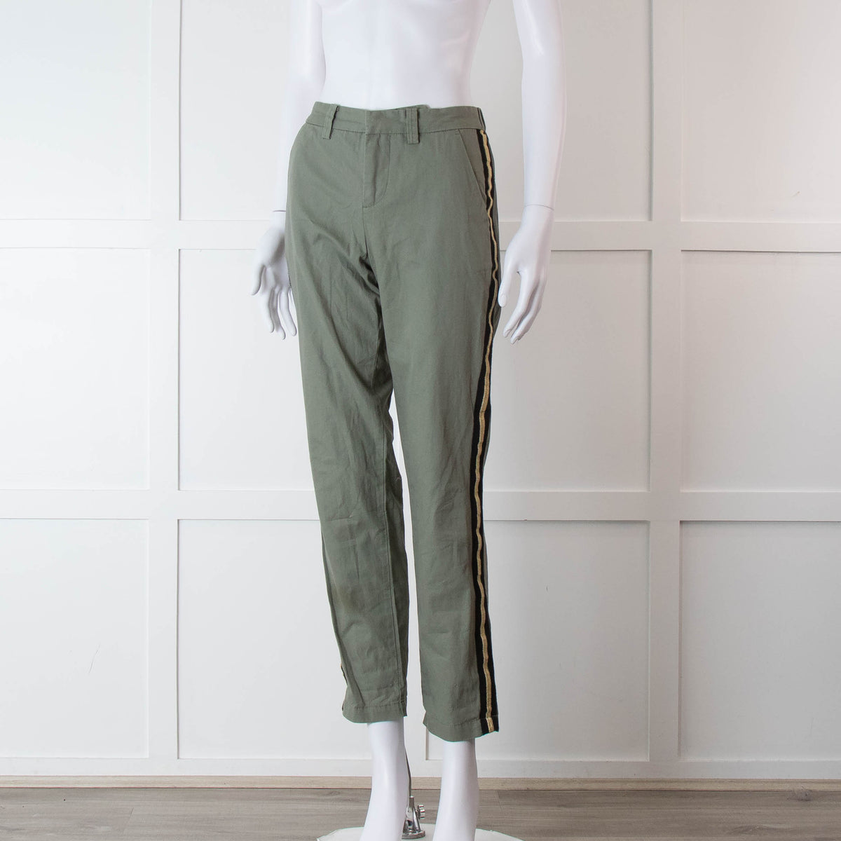 Zadig & Voltaire Khaki Side Gold Strap Cotton Trousers