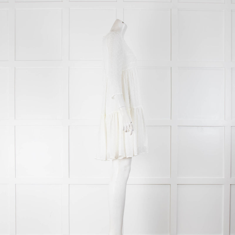 Claudie Pierlot White Dot Lace Up Back Tiered Mini Dress