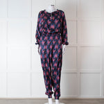 Ridley Blue Pink Floral Silk Satin Jumpsuit