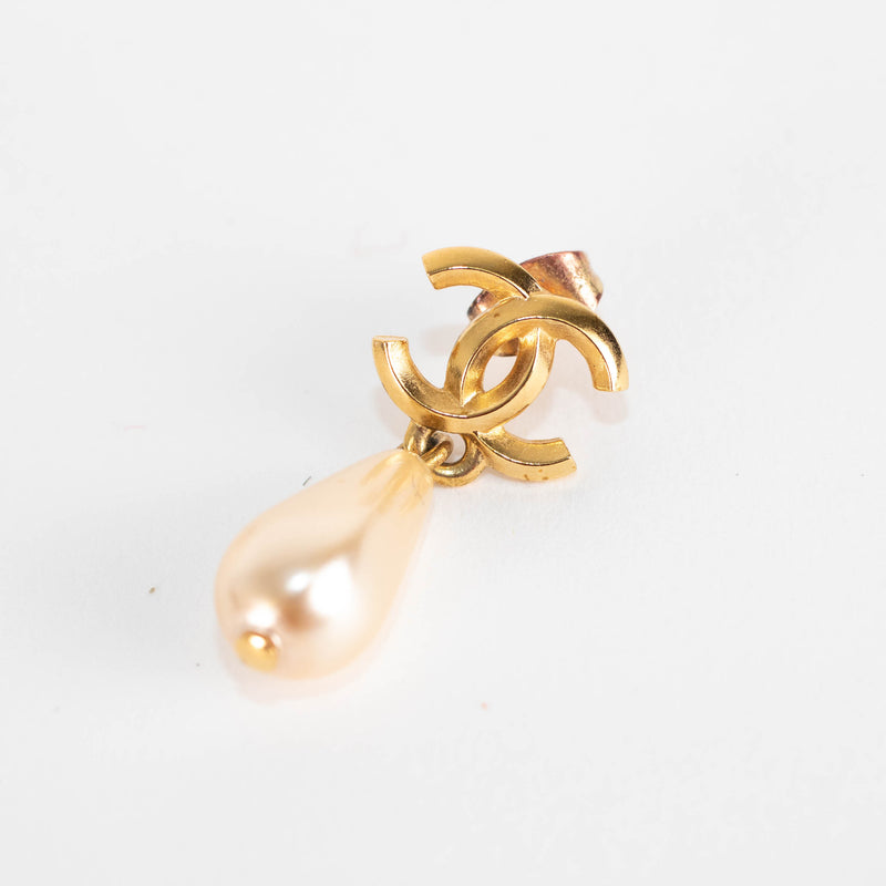 Chanel Gold Pearl Drop CC Earrings
