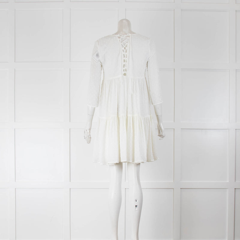 Claudie Pierlot White Dot Lace Up Back Tiered Mini Dress