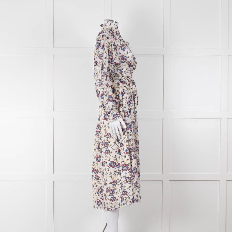 Isabel Marant Etoile White Blue Red Floral Wrap Cotton Dress