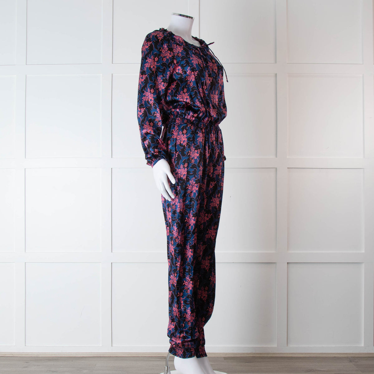 Ridley Blue Pink Floral Silk Satin Jumpsuit
