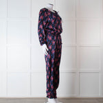 Ridley Blue Pink Floral Silk Satin Jumpsuit