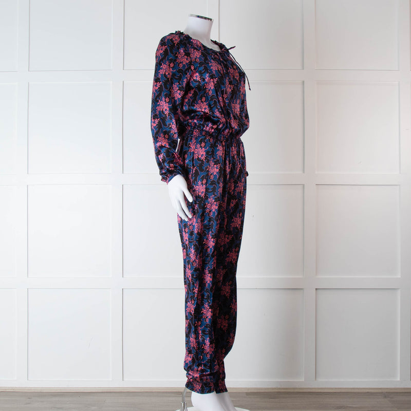 Ridley Blue Pink Floral Silk Satin Jumpsuit