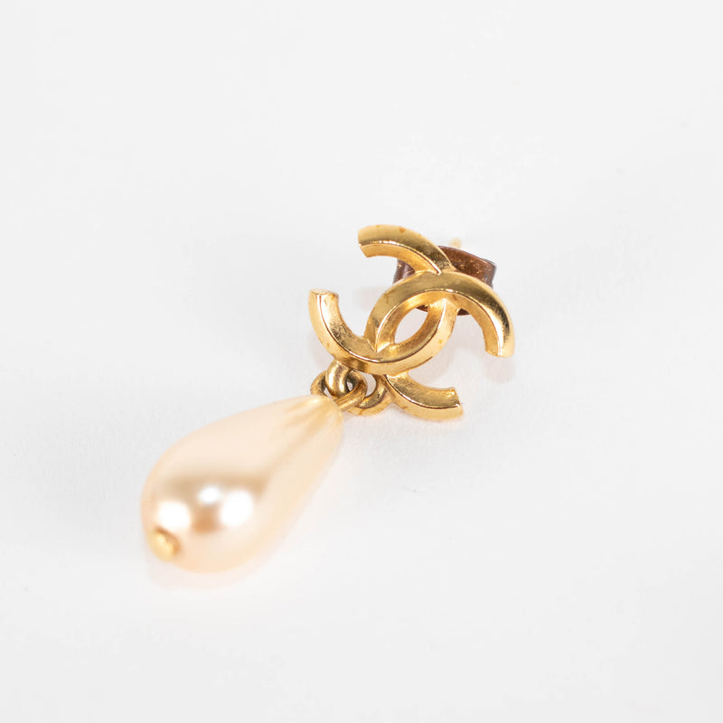 Chanel Gold Pearl Drop CC Earrings