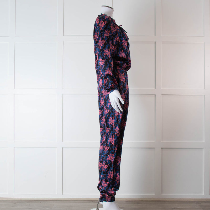 Ridley Blue Pink Floral Silk Satin Jumpsuit