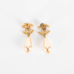 Chanel Gold Pearl Drop CC Earrings