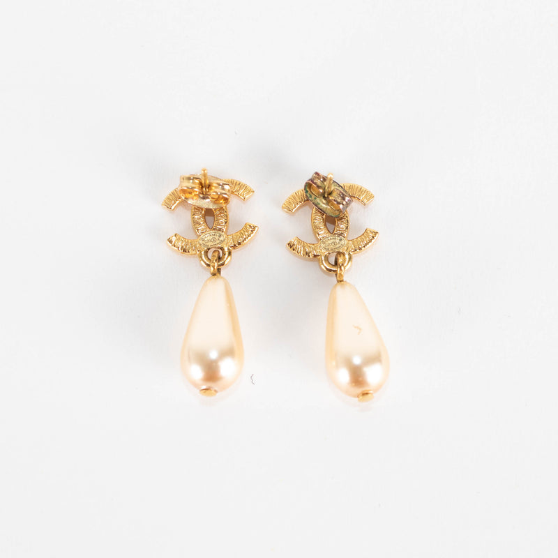Chanel Gold Pearl Drop CC Earrings