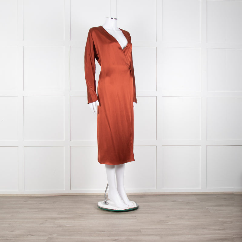 Vince Rust Coloured Silk Wrap Dress