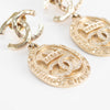 Chanel Gold Crystal CC Medallion Drop Earrings