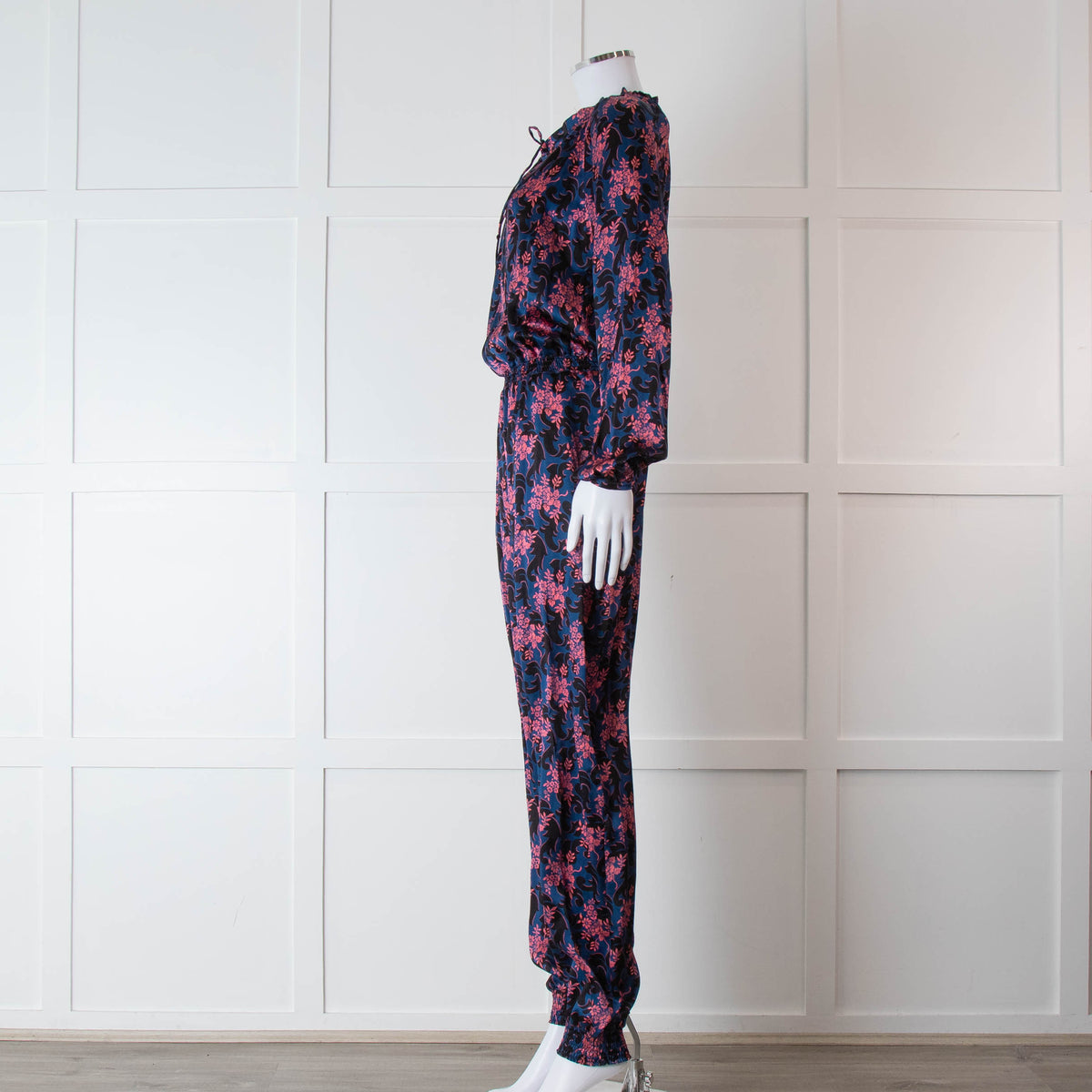 Ridley Blue Pink Floral Silk Satin Jumpsuit