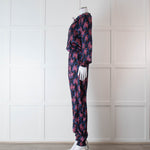 Ridley Blue Pink Floral Silk Satin Jumpsuit