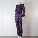 Ridley Blue Pink Floral Silk Satin Jumpsuit