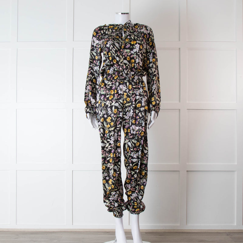 Ridley Black Multi Colour Floral Print Silk Jumpsuit