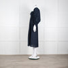 Daily Sleeper Navy Linen Smocked Midi Dress with Puff Sleeves