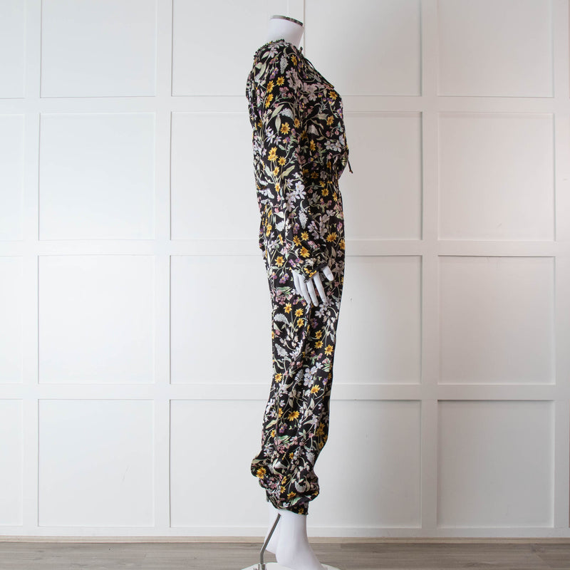Ridley Black Multi Colour Floral Print Silk Jumpsuit