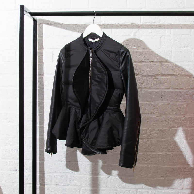 Givenchy Black Leather Sleeve Peplum Jacket