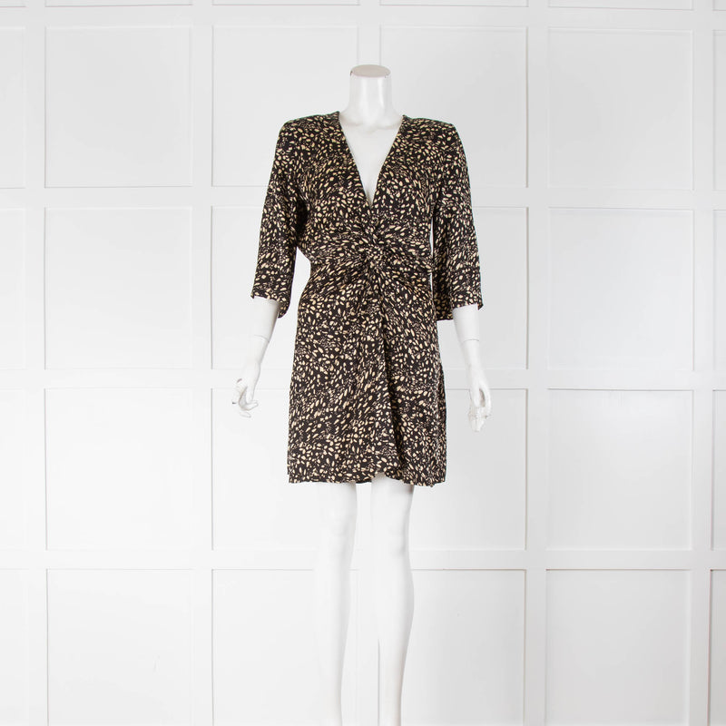 BA & SH Black Yellow V-Neck Knot Front Mini Dress