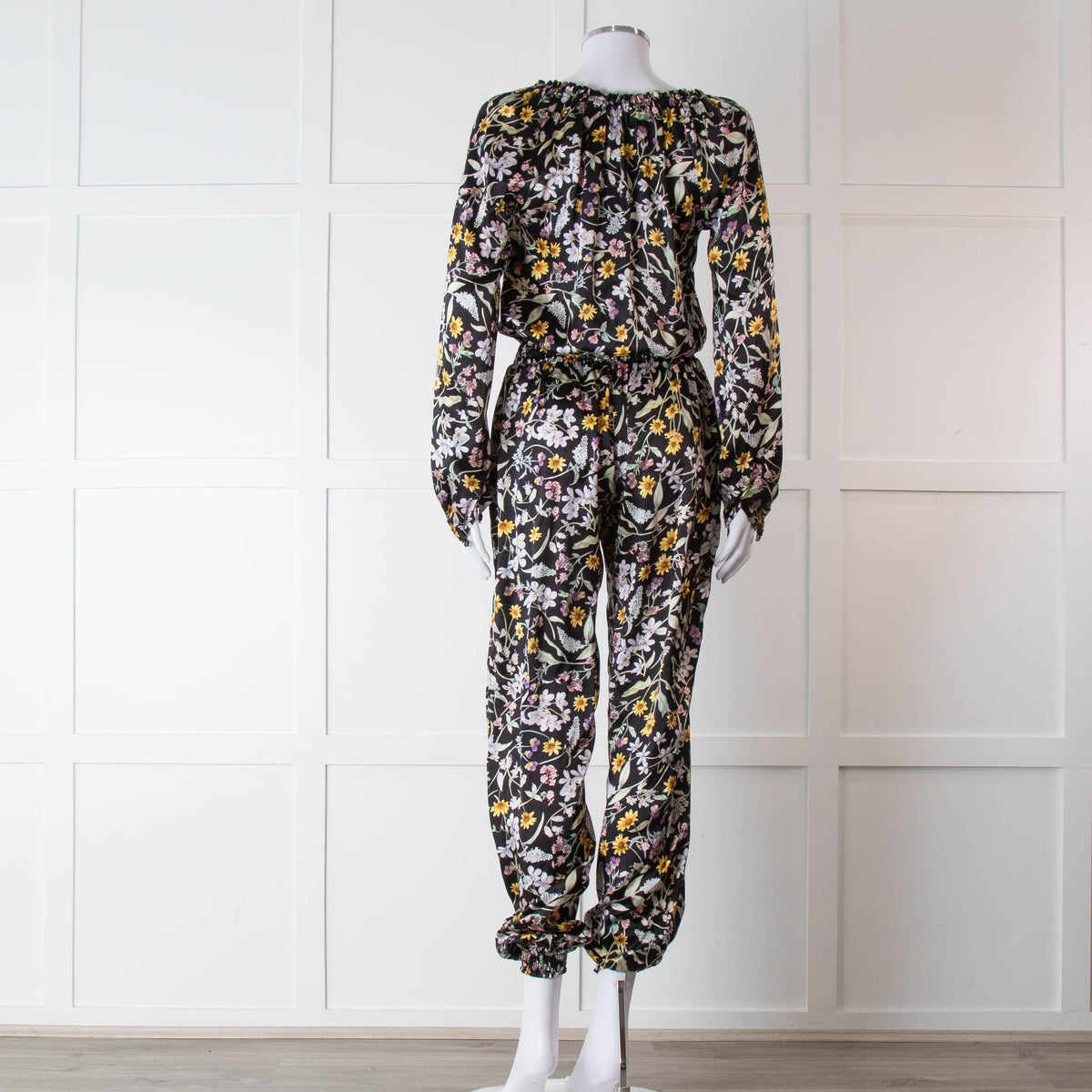 Ridley Black Multi Colour Floral Print Silk Jumpsuit