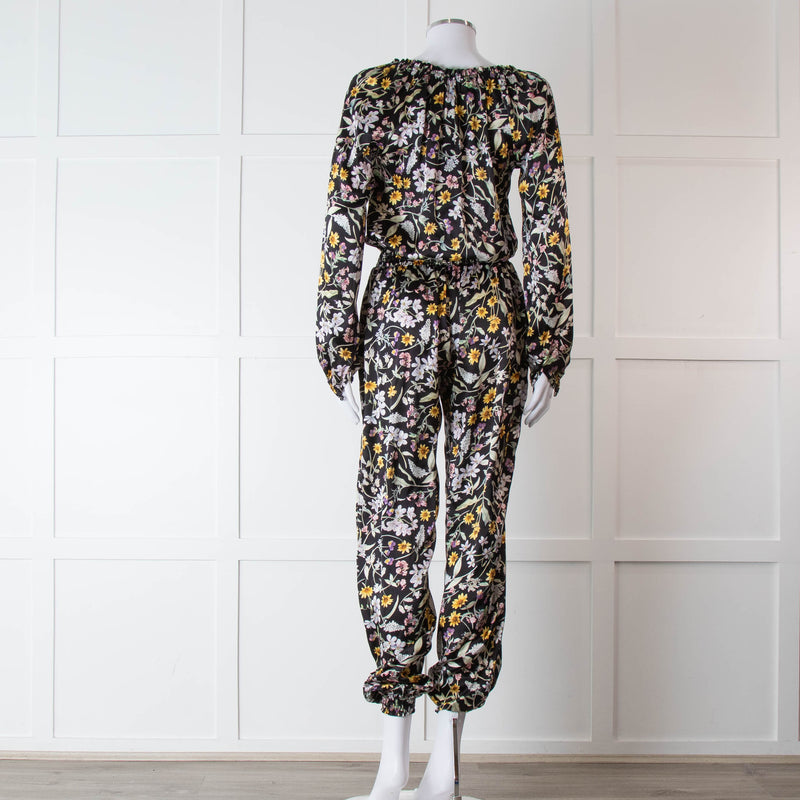 Ridley Black Multi Colour Floral Print Silk Jumpsuit
