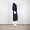 Daily Sleeper Navy Linen Smocked Midi Dress with Puff Sleeves